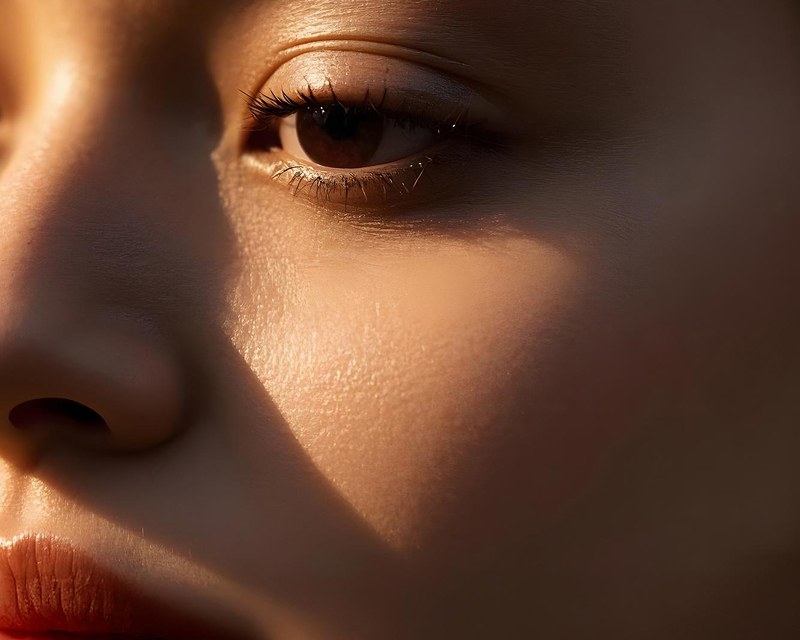 Close-up of skin around the eye showing firmness and fine lines — the dermis