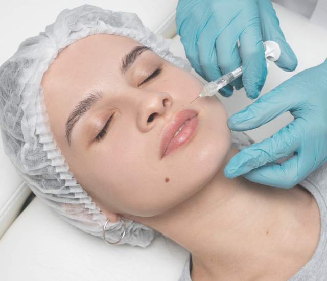 Clinician injecting a skin booster into a patient's cheek